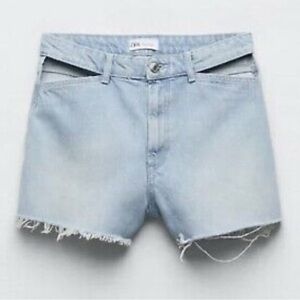 Zara Light Blue High Waist Cut Out Denim Jean Shorts.  Sz 4